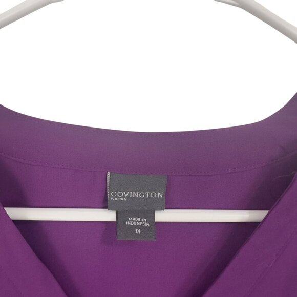Covington Womens Purple Button-Down Blouse Size 1X Lightweight V-Neck - Picture 2 of 11